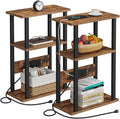 Narrow Side Table with Charging Station, 2 Set Skinny End Tables for Small Spaces, Sofa Beside-Table with Storage Shelf, Slim Nightstand with USB Ports Outlet, Couch Tables Rustic Brown UTBT003F2