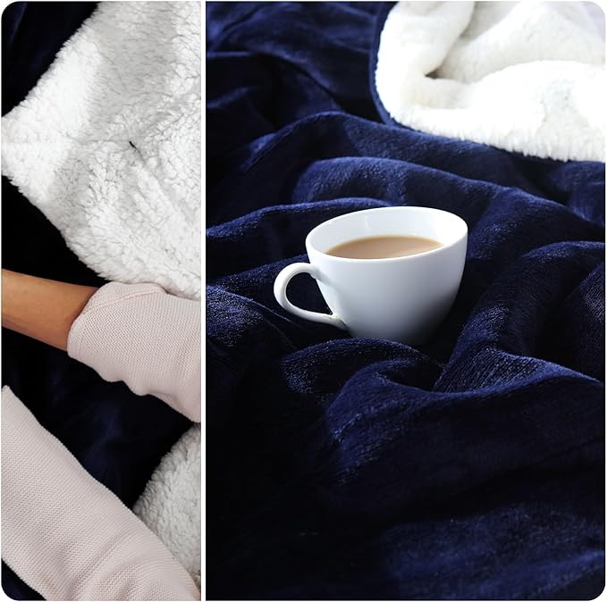 NANPIPER Sherpa Blanket for Couch, Warm and Lightweight Throw, Soft Fuzzy Plush Fleece for Winter, Estate Blue 50x60 Inches