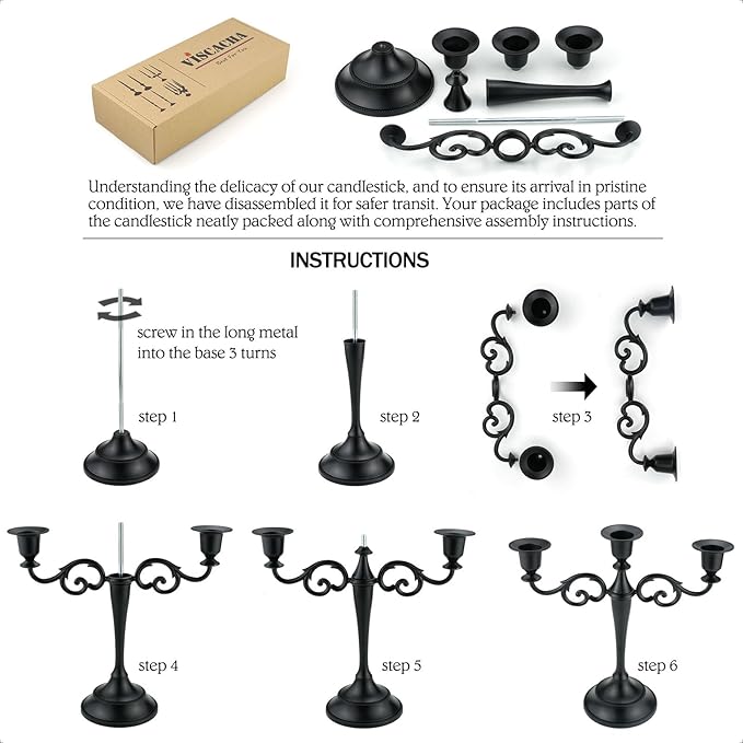 3 Candle Metal Candelabra – Candlesticks Holder for Formal Events, Wedding, Church, Holiday Décor, Halloween – Taper Candle Holder Stand Centerpiece Elegant Decoration Piece for Table,Gold