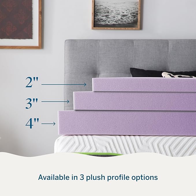 LUCID 3 Inch Lavender Infused Memory Foam Mattress Topper, Queen Size – Ventilated Design – Pressure Relieving Bed Topper - Mattress Pad – CertiPur Certified