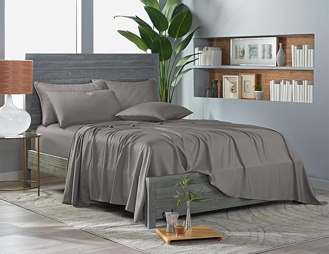 Full Sheets by Pure Bamboo, Genuine 100% Organic Viscose Derived from Bamboo Bed Sheet Set, Luxuriously Soft & Cooling, Double Stitching, Lifetime Quality Promise (Full, Graphite)
