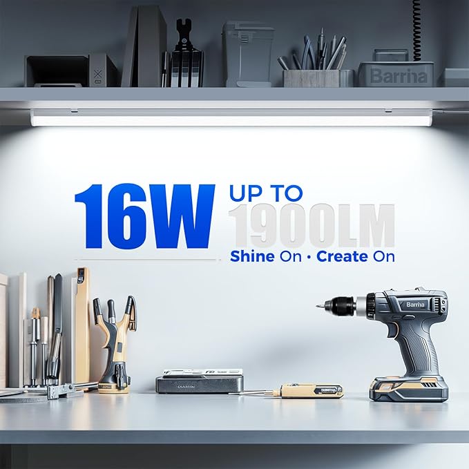 Barrina (Pack of 6 LED T5 Shop Light 3FT, 6500K Super Bright White, Utility Shop Lights, Commercial Bay Light, ETL Listed, Corded Electric with Built-in ON/Off Switch