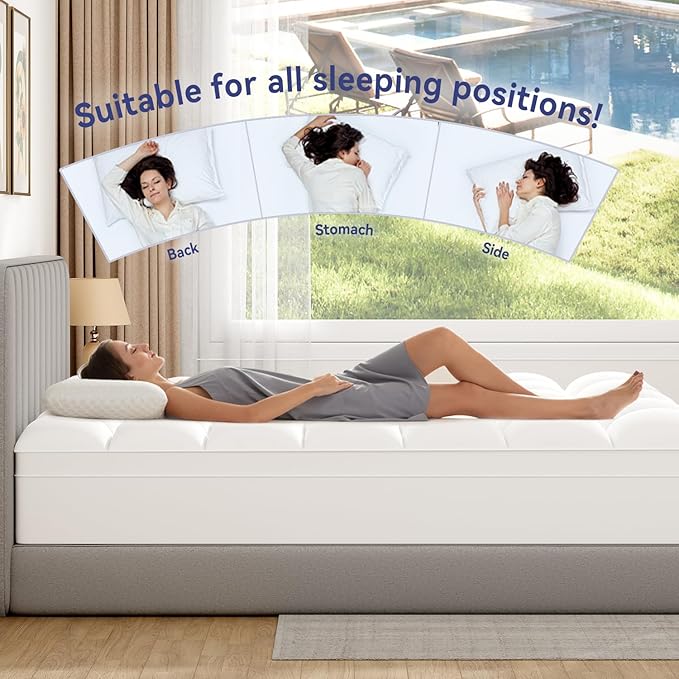 ELEMUSE Super/Olympic Queen Mattress Topper for Back Pain, Extra Thick Mattress Pad Cover, Plush Soft Pillowtop with Elastic Deep Pocket, Overfilled Down Alternative Filling
