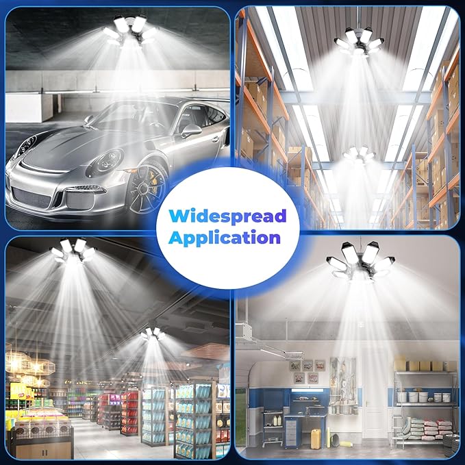 Garage Lights - Super Bright 25000LM Garage Lights Ceiling Led w/ 8 Deformable Panels 6500K Led Light Bulb Srew in E26/E27 Socket with Adjustable Center Spotlight for Barn Workshop Attic