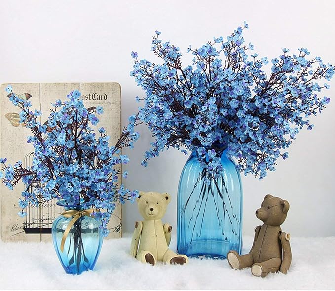 JAKY-Global Babys Breath Fabric Cloth Artificial Flowers 6 Bundle European Fake Silk Plants Decor Wedding Party Decoration Bouquets Real Touch DIY Home Garden(Blue)
