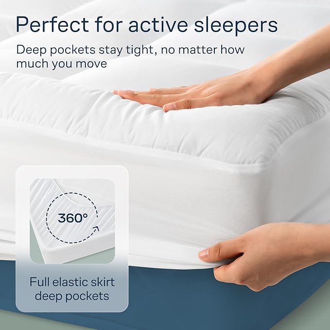 Cloud-Like Twin XL Mattress Topper - 100% Cotton Top Mattress Pad for Back Pain Relief - Breathable & Naturally Cooling for Hot Sleepers, White