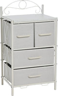 Household Essentials Victoria Dresser Nightstand Storage Organizer with 4 Drawers Metal Frame and Scandinavian White Top