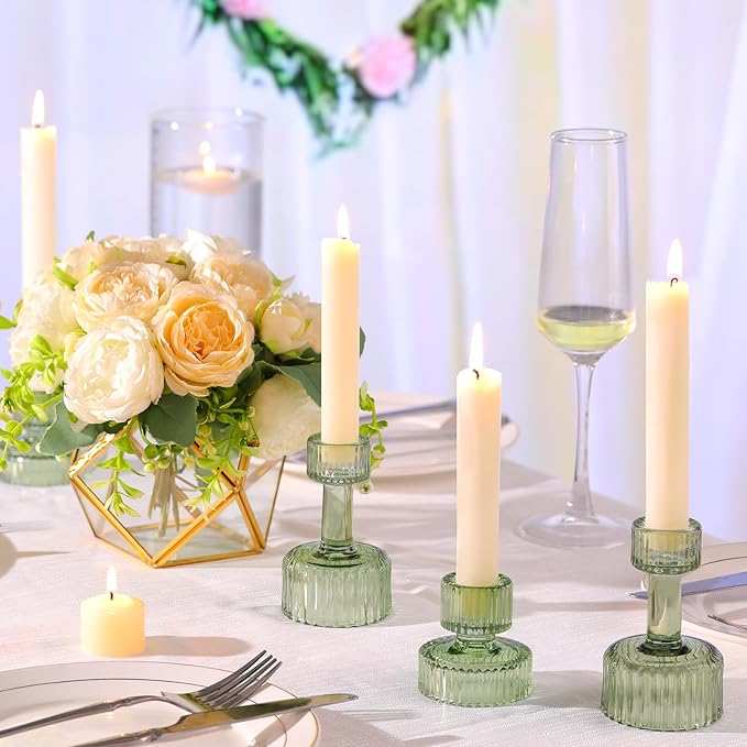 Candlestick Holders Bulk, 6 Pcs Green Combination Candle Holders Set, Crystal Candle Holders for Wedding, Table Centerpiece, Home Decoration