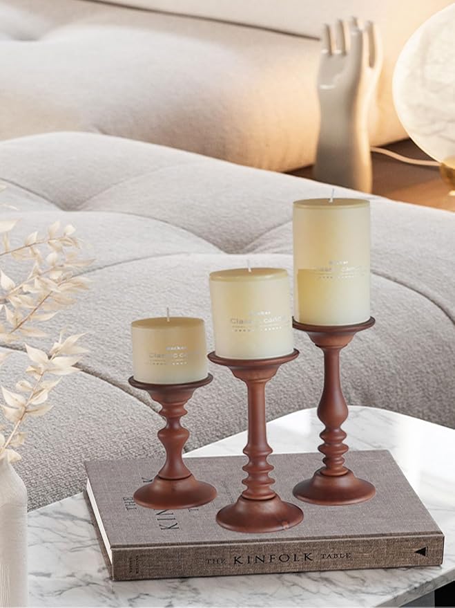Candlestick Holders Black Candle Holder for Candlestick,Taper Modern Candle Holders Set of 3,Tall Wood Candle Sticks Holder Decor(12"/10"/8" H) (3, Caffe Brown)