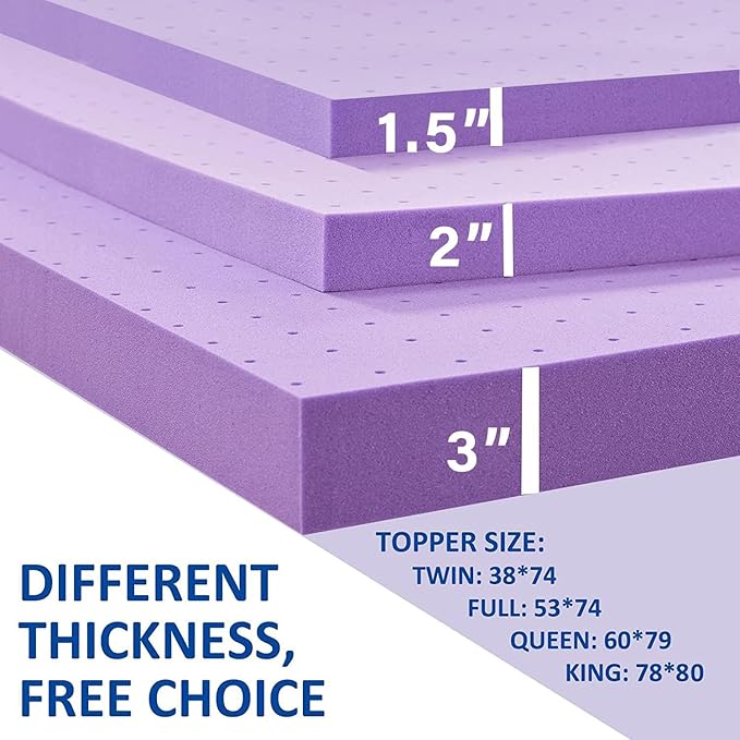 SINWEEK 1.5 Inch Gel Memory Foam Mattress Topper Ventilated Soft Pressure Relieve Mattress Pad, Breathable Bed Topper, CertiPUR-US Certified, Full Size
