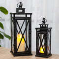 TRIROCKS Set of 2 Deacorative Candle Lantern 20'' & 11'' High Metal Candle Holder Hanging Lanterns with Tempered Glass Perfect for Indoor Outdoor Home Decor Parties Garden Events Wedding (Black)