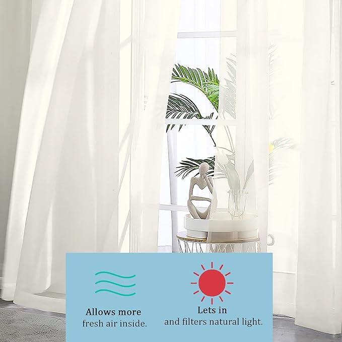 OWENIE Sheer Curtains 108" inches Long, 2 Panels Sheer Curtain Set, Rod Pocket Voile Drapes for Living Room, Airy Soft-Touching Drapes, 2pcs, Each 42" W x 108" L, Ivory