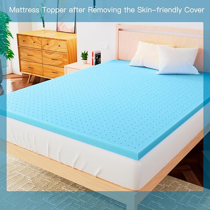 Airensky 2 Inch Memory Foam Mattress Topper, Cooling Gel Infused High Density Cal King (72"x84") Topper with Removable Washable Cover, Bed Topper for Pressure Relief Back Pain, CertiPUR-US Certified