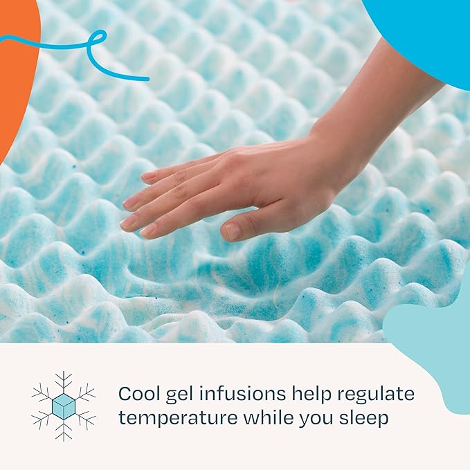 Linenspa 2 Inch Convoluted Gel Swirl Memory Foam Mattress Topper - Promotes Airflow - Relieves Pressure Points - Full