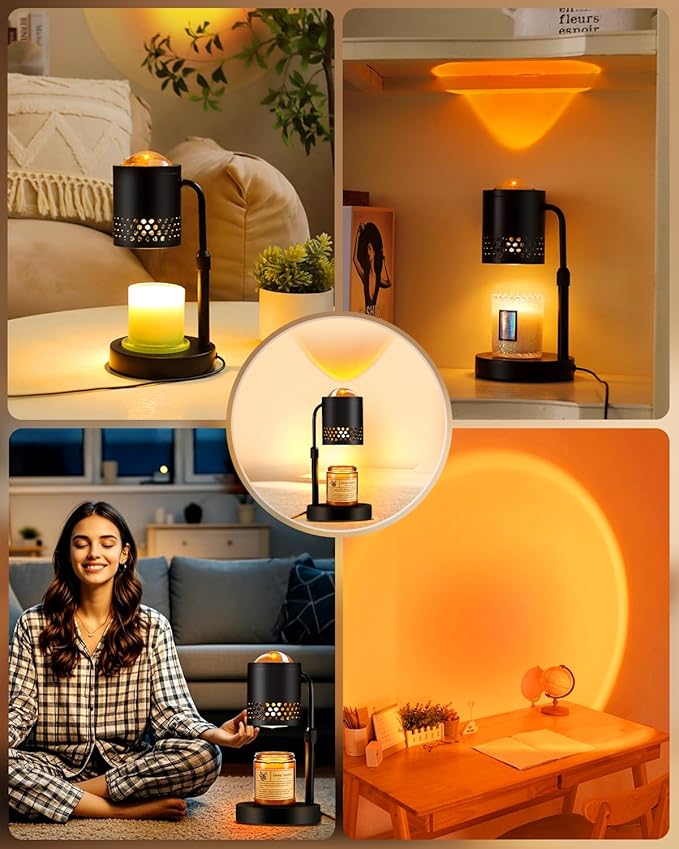 Candle Warmer Lamp with Sunset Lights: 2H/4H/8H Timer Brightness Adjustment - Electric Wax Warmer Light for Home Decor
