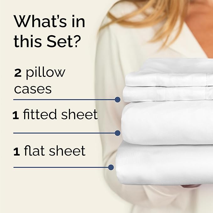 Twin 4 Piece Sheet Set - Comfy Breathable & Cooling - Ultra Soft Hotel Luxury Bedding Set with 8-16 Inch Deep Pockets - 1 Flat & 1 Fitted Sheet & 2 Pillowcases - Cozy, Wrinkle Free & Easy Care - White