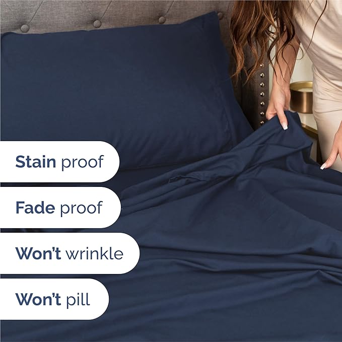 Twin 4 Piece Sheet Set - Comfy Breathable & Cooling - Ultra-Soft Hotel Luxury Bedding Set with 8-16 Inch Deep Pockets - 1 Flat & 1 Fitted Sheet & 2 Pillowcases - Wrinkle Free & Easy Care - Navy Blue