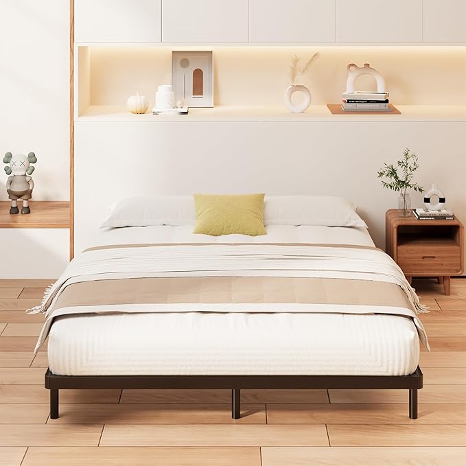 1.6 Inch Bunkie Board Queen Heavy Duty Low Profile Metal Queen Box Spring Bed Base Sturdy Mattress Foundation, Easy Assembly, Noise Free, Black