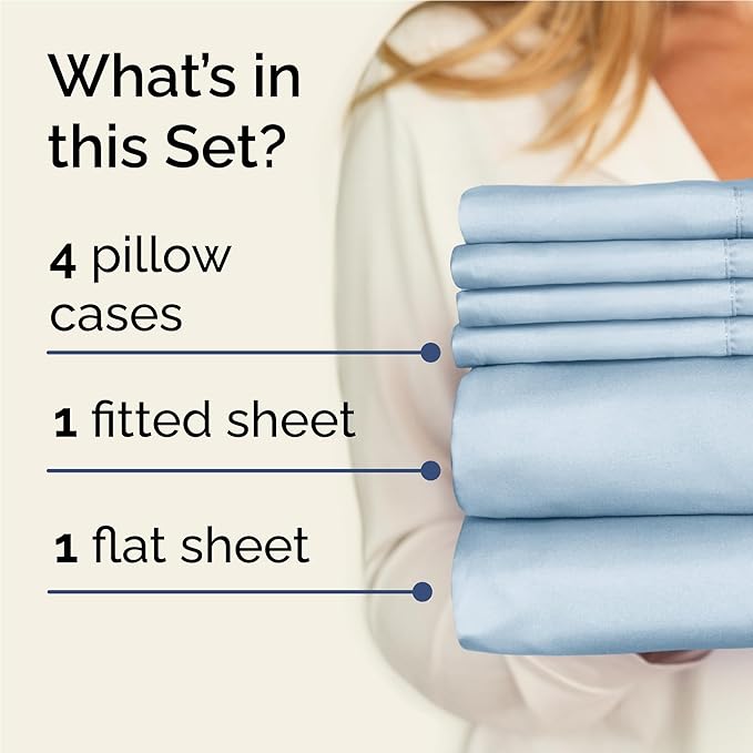 Full 6 Piece Sheet Set - Comfy Breathable & Cooling - Ultra Soft Hotel Luxury Bedding Set w/ 8-16 Inch Deep Pockets - 1 Flat & 1 Fitted Sheet & 4 Pillowcases - Wrinkle Free and Easy Care - Sky Blue