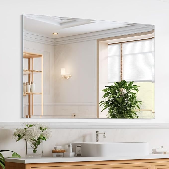 Frameless Mirror for Bathroom Vanity,16x24in Wall Mounted Mirrors for Over Sink Decorative Rectangular Frameless Mirror,With Polished Edge,Hangs Horizontally Or Vertically,Entryways,Room,Shatterproof