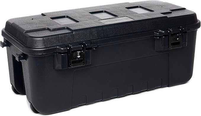 Plano Sportsman Trunk with Wheels, Black, 108-Quart, Lockable Storage Box, Rolling Sportsman Trunk, Hunting Gear and Ammunition Bin, Heavy-Duty Containers for Camping, Large