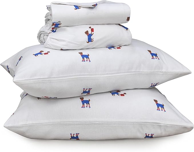 RUVANTI Flannel Sheets Twin Size - 100% Cotton Double Brushed Twin Sheets Set, Deep Pockets 16 Inches, All Seasons Breathable & Extra Soft Bed Sheets, Warm & Cozy, 3 Piece, Puppy Playoff