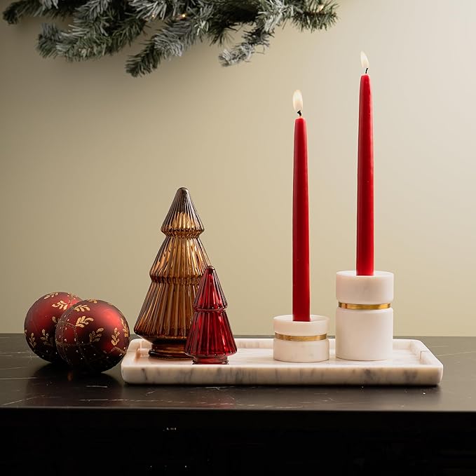Cork & Mill Taper Candle Holders for Candlesticks, Set of 2 Handcrafted White Marble and Gold Brass Candle Stick Holders, Modern Centerpiece for Dining Table Decor or Mantle
