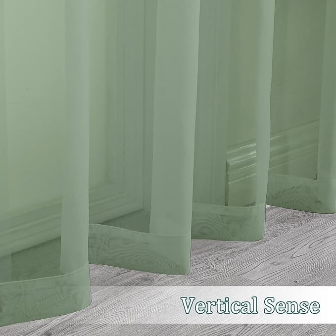 Chyhomenyc Sage Green Sheer Curtains 72 Inch Length 2 Panels, Light Filtering Airy Breathable Rod Pocket Voile Drapes for French Door Bedroom Living Room, Each 42x72 Inch