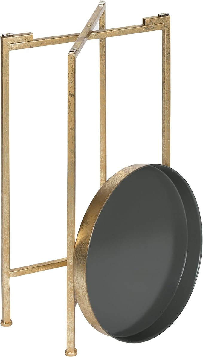 Kate and Laurel Celia Round Metal Foldable Tray Accent Table, Gray with Gold Base