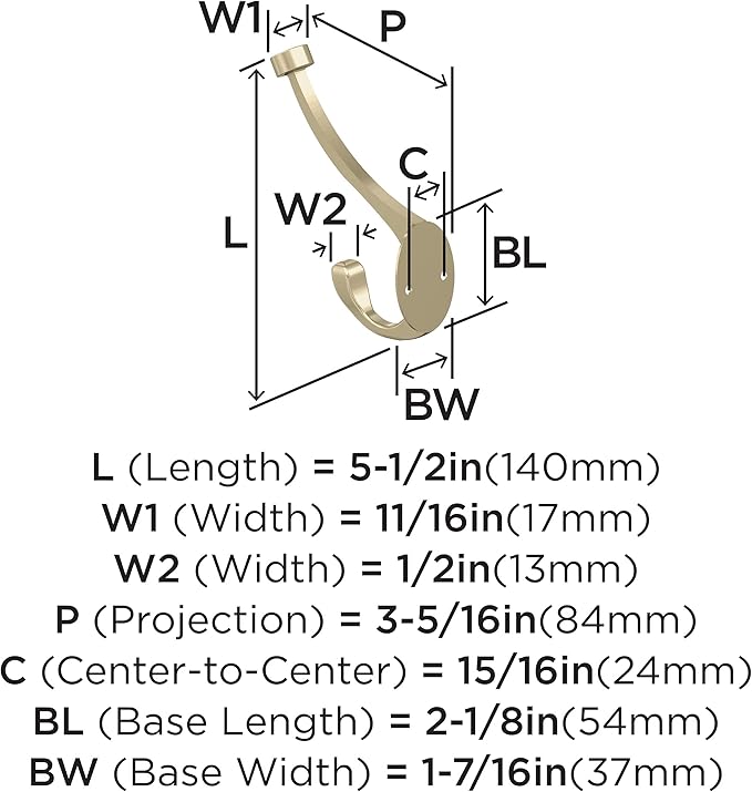 Amerock H55465BBZ | Adare Double Prong Decorative Wall Hook | Golden Champagne Hook for Coats, Hats, Backpacks, Bags | Hooks for Bathroom, Bedroom, Closet, Entryway, Laundry Room, Office (5-1/2 inch)