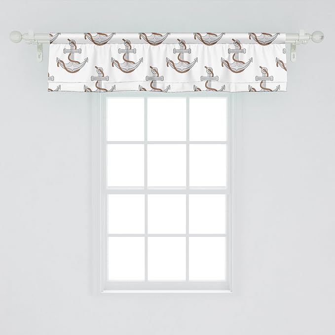 Ambesonne Vintage Nautical Tattoo Window Valance, Repetitive Anchor and Motif Maritime Pattern, Curtain Valance for Kitchen Bedroom Decor with Rod Pocket, 42" x 12", Pale Cinnamon Pale Grey