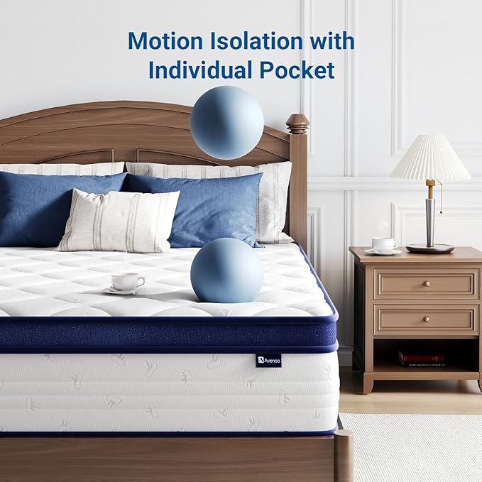 Avenco King Mattress, 14 inch King Size Mattress with Smarts™ Coil Individual Pocket Spring for Silent Sleep and Strong Edge Support, CertiPUR-US Certified, Mattresses in a Box