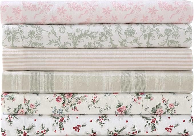 Laura Ashley - Flannel Sheets King Size, Anti-Pilling & Wrinkle Resistant Cotton, Touchably Soft for All-Season Comfort - Bed Sheets with Matching Pillowcases & Fitted Sheet (Berry Bright Red)