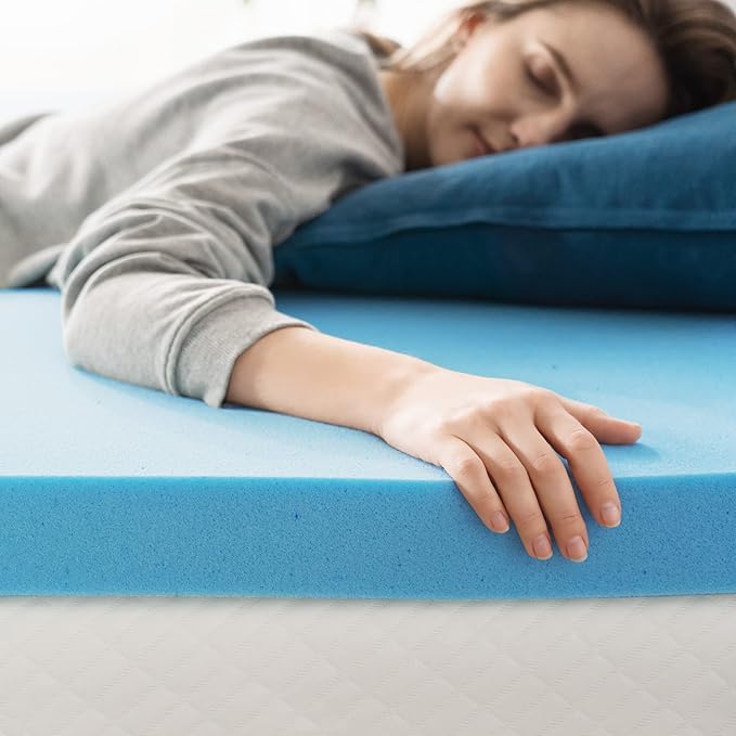 ZINUS 2 Inch Green Tea Cooling Gel Memory Foam Mattress Topper, Cooling Gel Foam, CertiPUR-US Certified, Queen, Blue