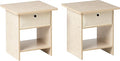 Furinno Dario End Table / Side Table / Night Stand / Bedside Table with Bin Drawer, 2-Pack, Cream Faux Marble/Ivory