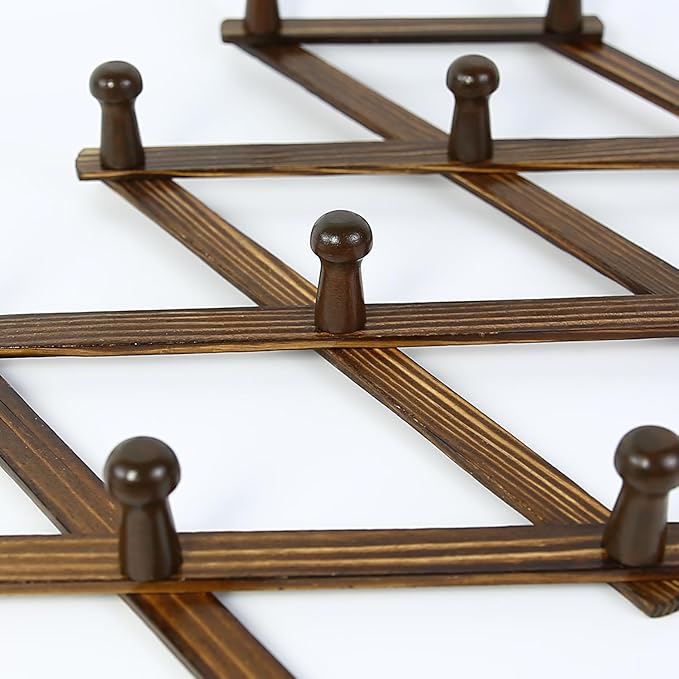 AMAPON Accordion Style Expandable Wall Wooden Coat Rack 13 Hooks (Pegs) Hang Hats Jackets Coffee Mug Purses Necklaces Towels Cap Leash Scarves Data Line Kitchenware (Walnut Color 2 Pack)