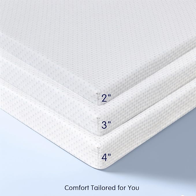 SUBRTEX Queen Mattress Topper, Gel-Infused Memory Foam Mattress Topper, High Density Cooling Bed Topper Pad with Breathable Removable Fitted Cover CertiPUR-US Certified (4 Inch, Queen)
