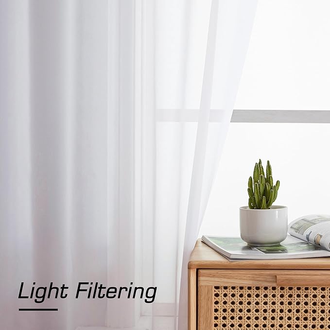 Aiyufeng 2 Pack: Basic White Sheer Curtain Drapes for Living Room 84 Inch Length 2 Panels, Light Filtering Voile Drapes for Bedroom, Patio, Sliding Door, Each 59" W x 84" L, White