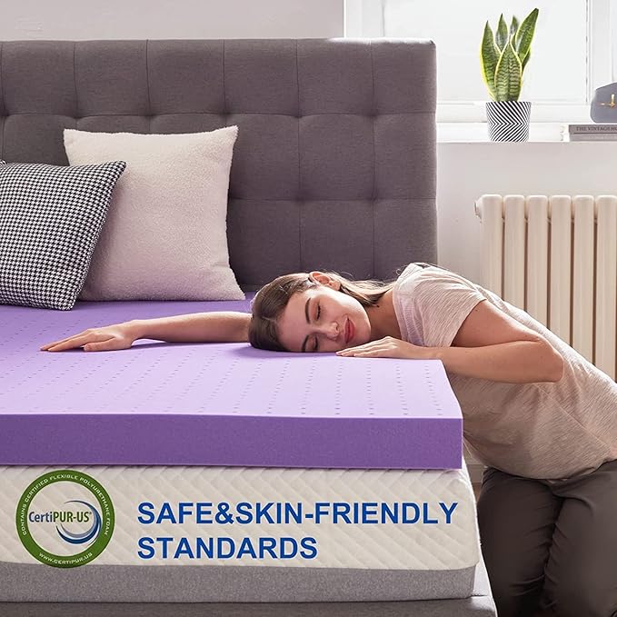 SINWEEK 1.5 Inch Gel Memory Foam Mattress Topper Ventilated Soft Pressure Relieve Mattress Pad, Breathable Bed Topper, CertiPUR-US Certified, Queen Size