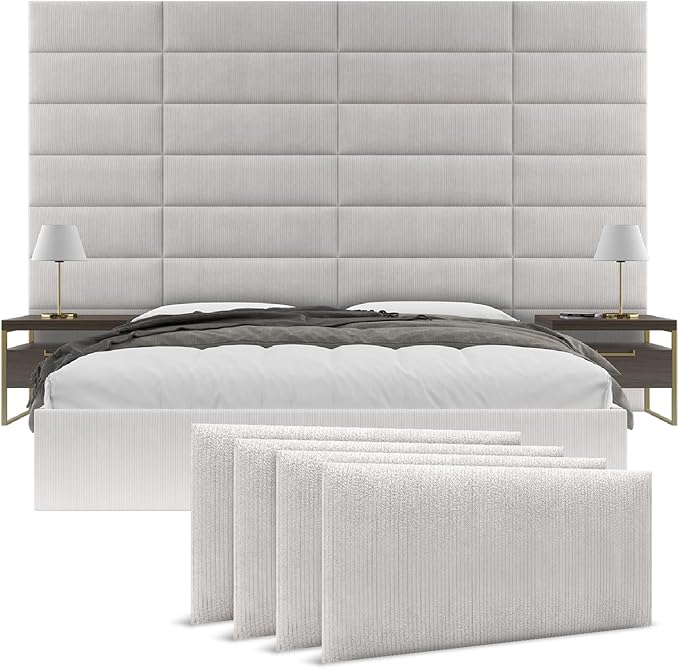 Vänt Upholstered Wall Panels - Queen/Full Size Wall Mounted Headboards - Ribbed Stone - Set of 4 Panels (Each Individual Panel 30"x11.5")