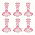 Glass Candlestick Holder,Striped Taper Candle Holders,Set of 6 Candle Stand for Table Centerpieces, Home Decor,Weddings,Festival and Parties (Peach Red Stripe Pattern)
