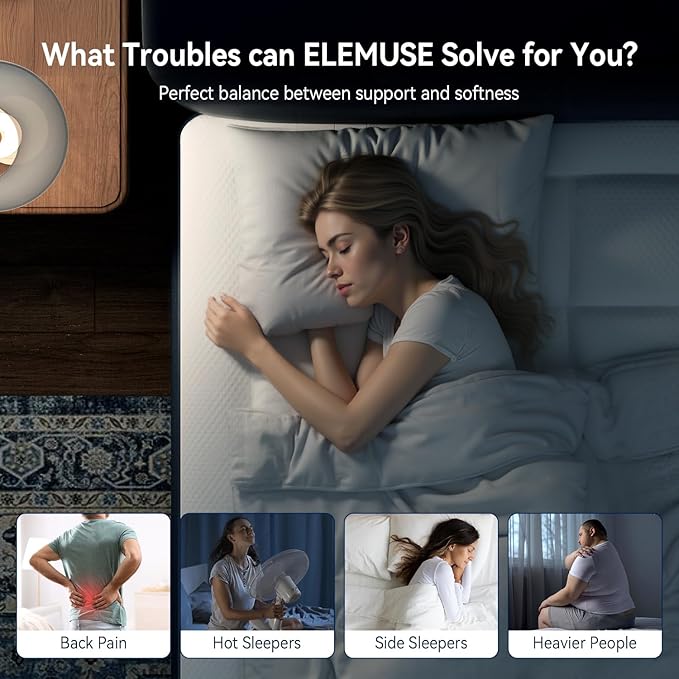 ELEMUSE Queen Size Dual Layer 3 Inch Memory Foam Mattress Topper, 2 Inch Cooling Gel Memory Foam Bed Pad and 1 Inch Soft Pillow Top Mattress Pad for Back Pain Relief & Hot Sleepers