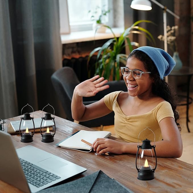 (12 Pcs-5.1in) Mini Lanterns for Vintage Western Christmas Decor, Lightweight Portable Small LED Lanterns Decorative Indoor & Outdoor Hanging Ornaments for Weddings Party Halloween Decorations