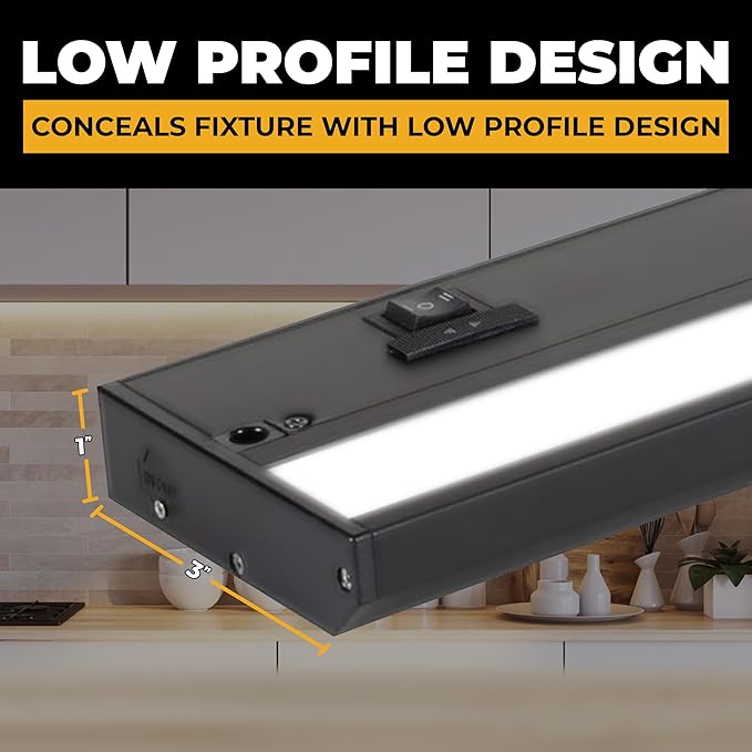LED Under Cabinet Lighting Hardwired - 3CCT 12 Inch Black Finish - Undercabinet Lights for Kitchen - Linkable Undercounter Dimmable Plug in Light or Hard Wired - Under Counter Fixture Direct Wire