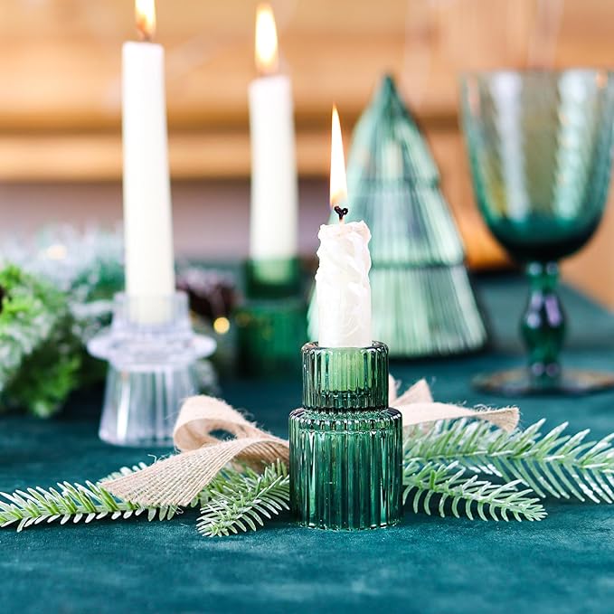 Christmas Candle Stick Holder Set Red Green Glass Taper Candle Holders for Tealight Candlestick Candle ChristmasTable Centerpieces Holiday Decor12PCS