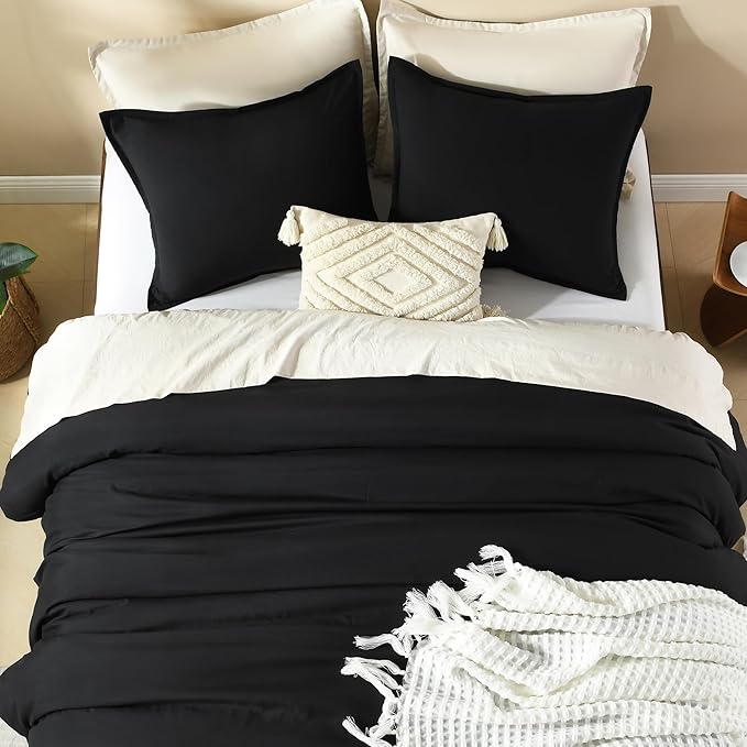 Litanika Comforters Black Oversized King Size, 3 Pieces Lightweight Solid Bedding Comforter Set, All Season Fluffy Bed Set (120x98In Comforter & 2 Pillowcases)