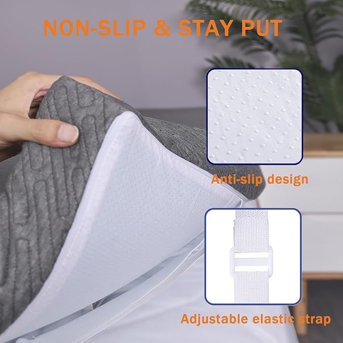 VALUXE 3 Inch Gel Memory Foam Mattress Topper Twin Size High Density Cooling Pad Pressure Relief Bed Topper Grey (with Removable & Washable Bamboo Cover)