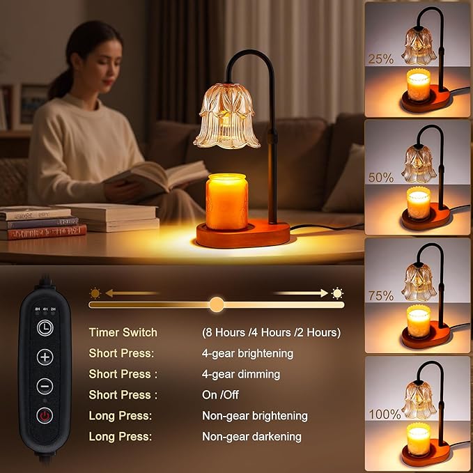 Candle Warmer Lamp Adjustable Timer Electric－Amber Flower Shaped Melting Wax Lamp