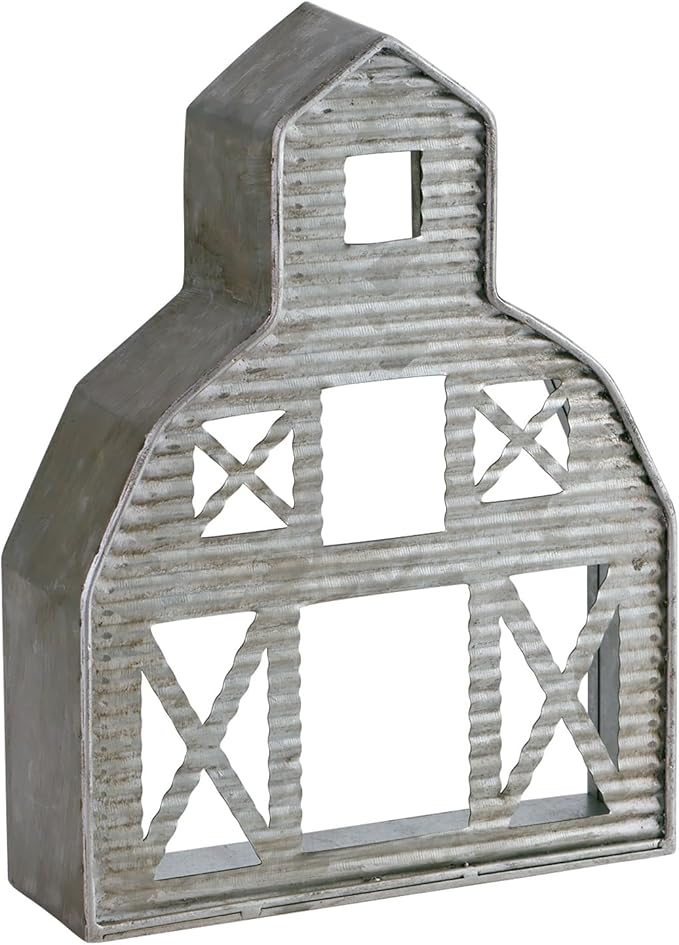 Barn Shaped Tea Light Holder Farmhouse Galvanized Metal Candle Holder Vintage Barn Decor for Table Centerpiece - 6.3" x 1.97" x 8.46"