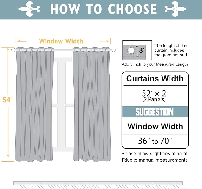 ChrisDowa 100% Blackout Curtains for Bedroom with Black Liner, 2 Thick Layers Total Blackout Thermal Insulated Grommet Window Curtains 2 Panels Set (Grey, 52 x 54 Inch)
